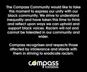 Statement read: The Compass Community would like to take this moment to express our unity with our black community. We strive to understand inequality and have taken this time to think and reflect upon ways we can uphold and support black voices. Racism will not and cannot be tolerated in our and the wider community. Compass recognises and respects those affected by intolerance and stands with them in striving to eradicate racism.
