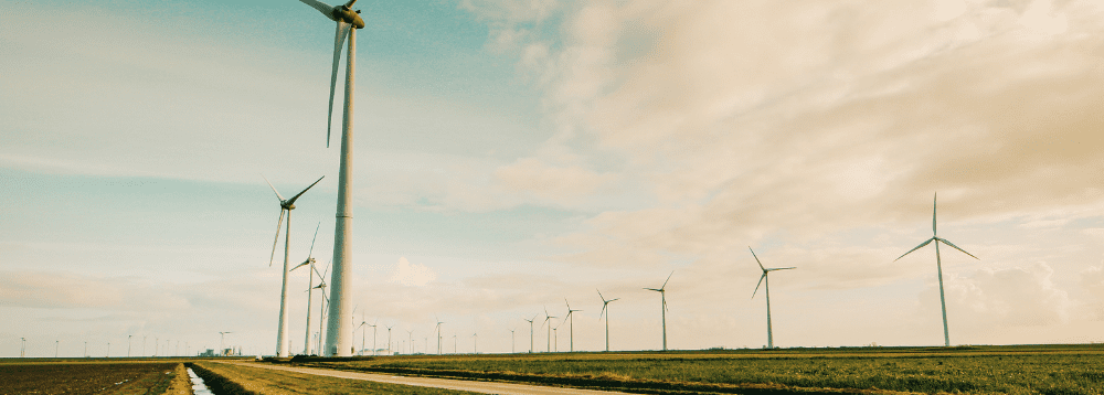 A solar-power wind farm against the sky.